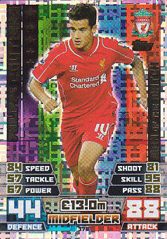 Philippe Coutinho Liverpool 2014/15 Topps Match Attax Man of the Match #378